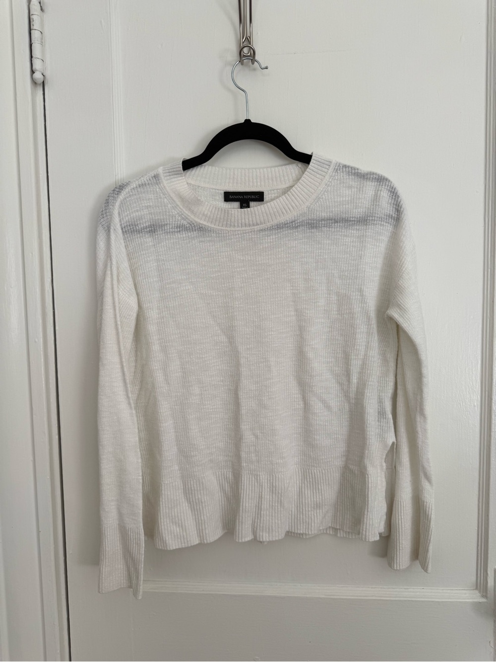 Banana Republic White Ribbed Crewneck  Sweater Linen Blend XS